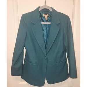 VTG Mark Reed Womens 6P Teal Green Wool Blazer Single Button Suit Jacket Work